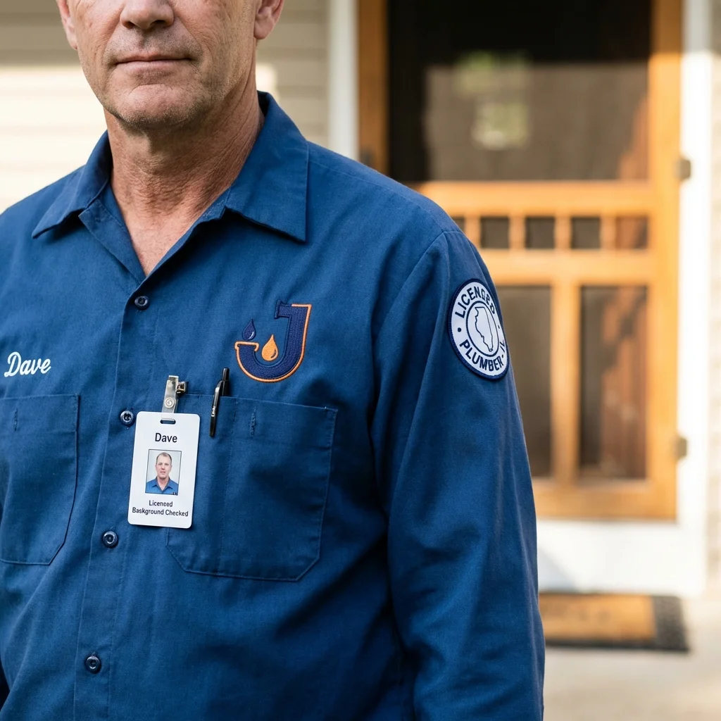 Licensed plumber showing ID badge in Rancho Santa Margarita, CA