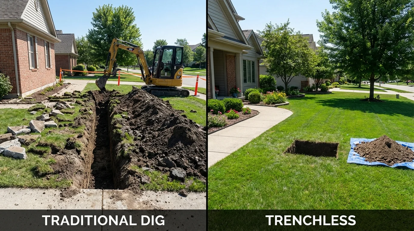 Trenchless sewer repair with minimal yard damage versus traditional excavation in Rancho Santa Margarita, CA